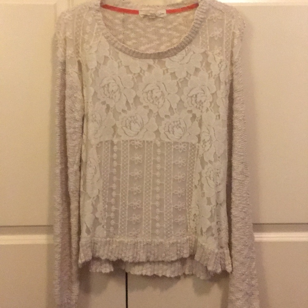 White cozy sweater with lace detail<3